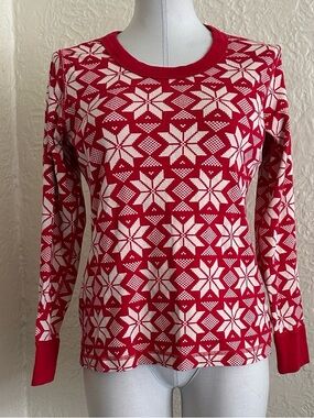 Hanna Andersson Women’s Long John Pajama Top Scandi Snowflake Large Winter